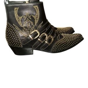 ANINE BING CHARLIE WOMENS 38 Black and Gold Studded‎ Ankle Boots leather